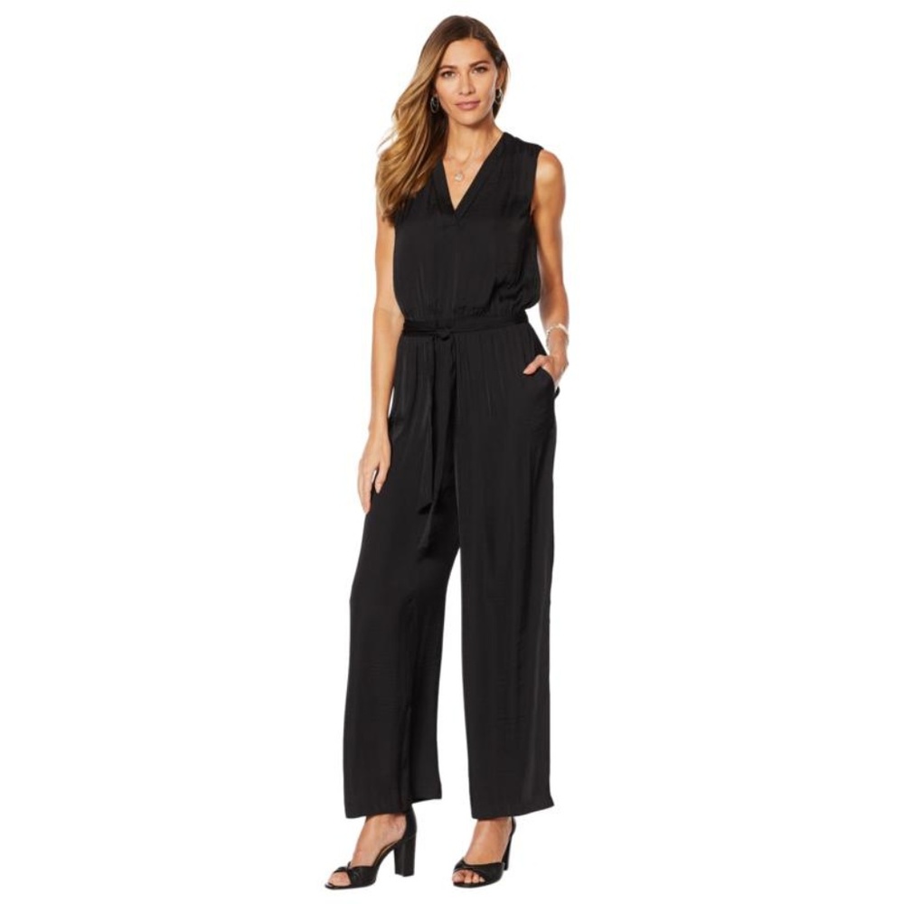 Vince Camuto Rumple Belted Black Jumpsuit, Large